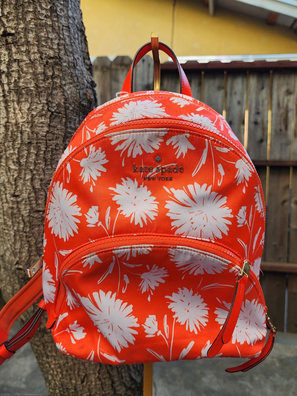Kate Spade Karissa Nylon Medium Backpack Wild Blossom Orange White Daisy Floral